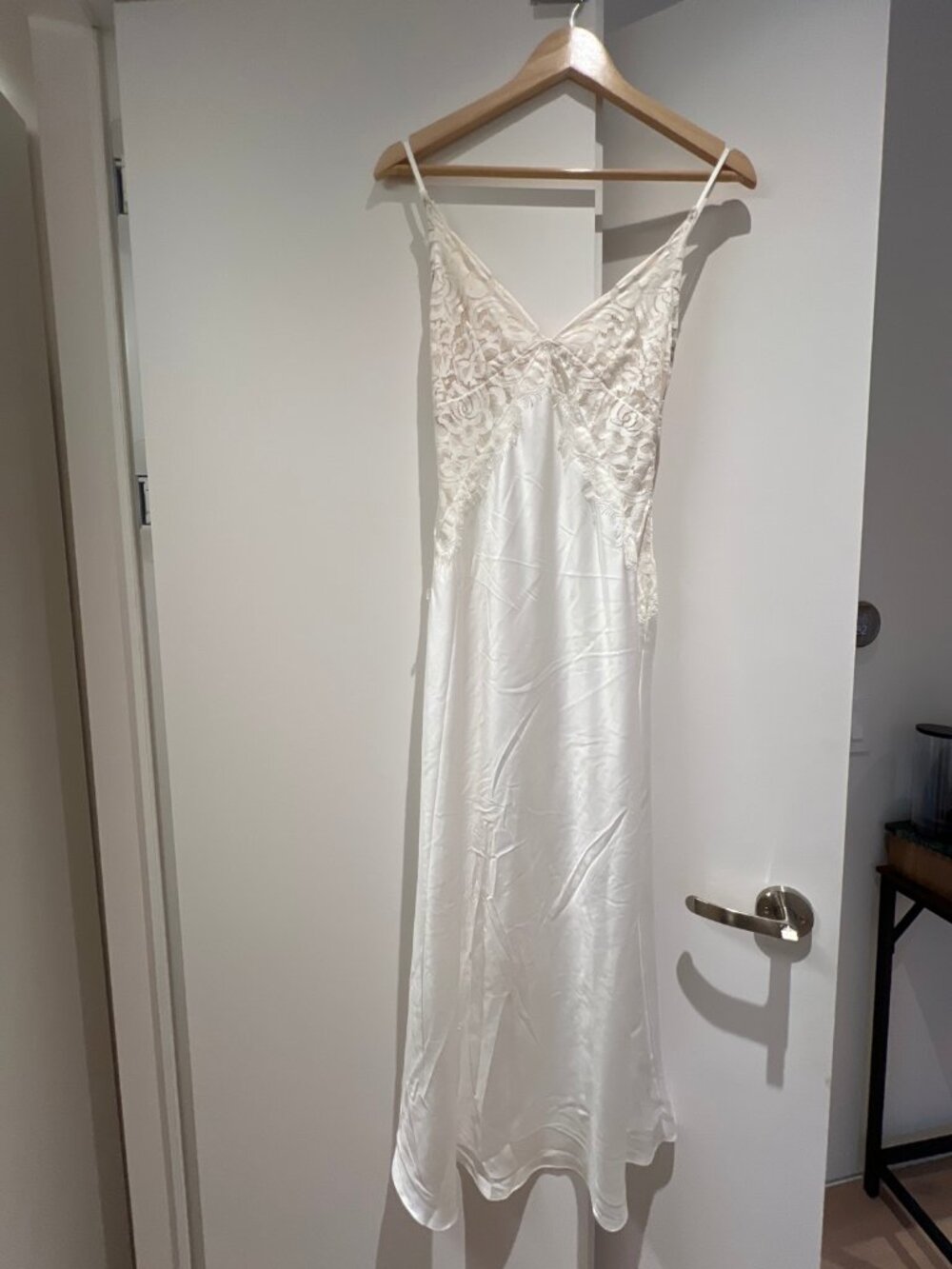 Homebodii White Lace Satin Slip Dress XS